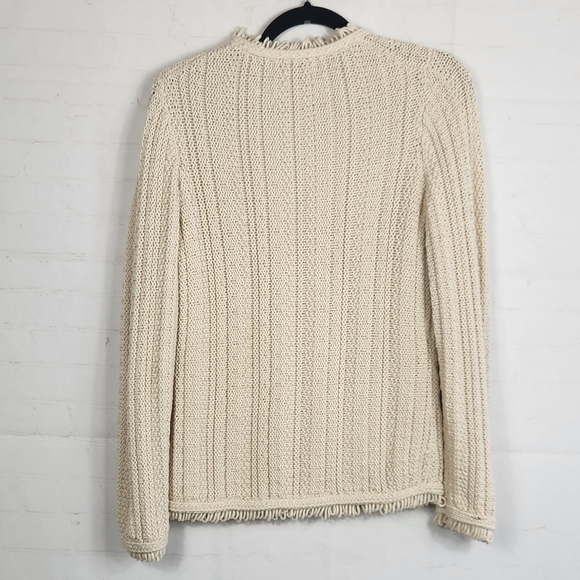 J. Crew Textured Cable-Knit Lady Wool Blend Fringe Jacket in Pale Bone Cream XS - Picture 5 of 15